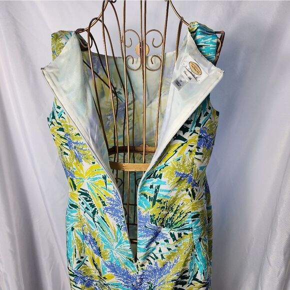 Pure Silk Size 10 Talbots Petite White Floral Sleeveless Zippered Sheath Dress - Picture 7 of 8